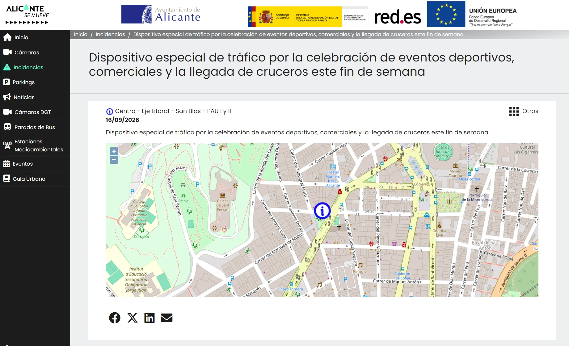 Pantalla inicial del portal Alicante Se Mueve
