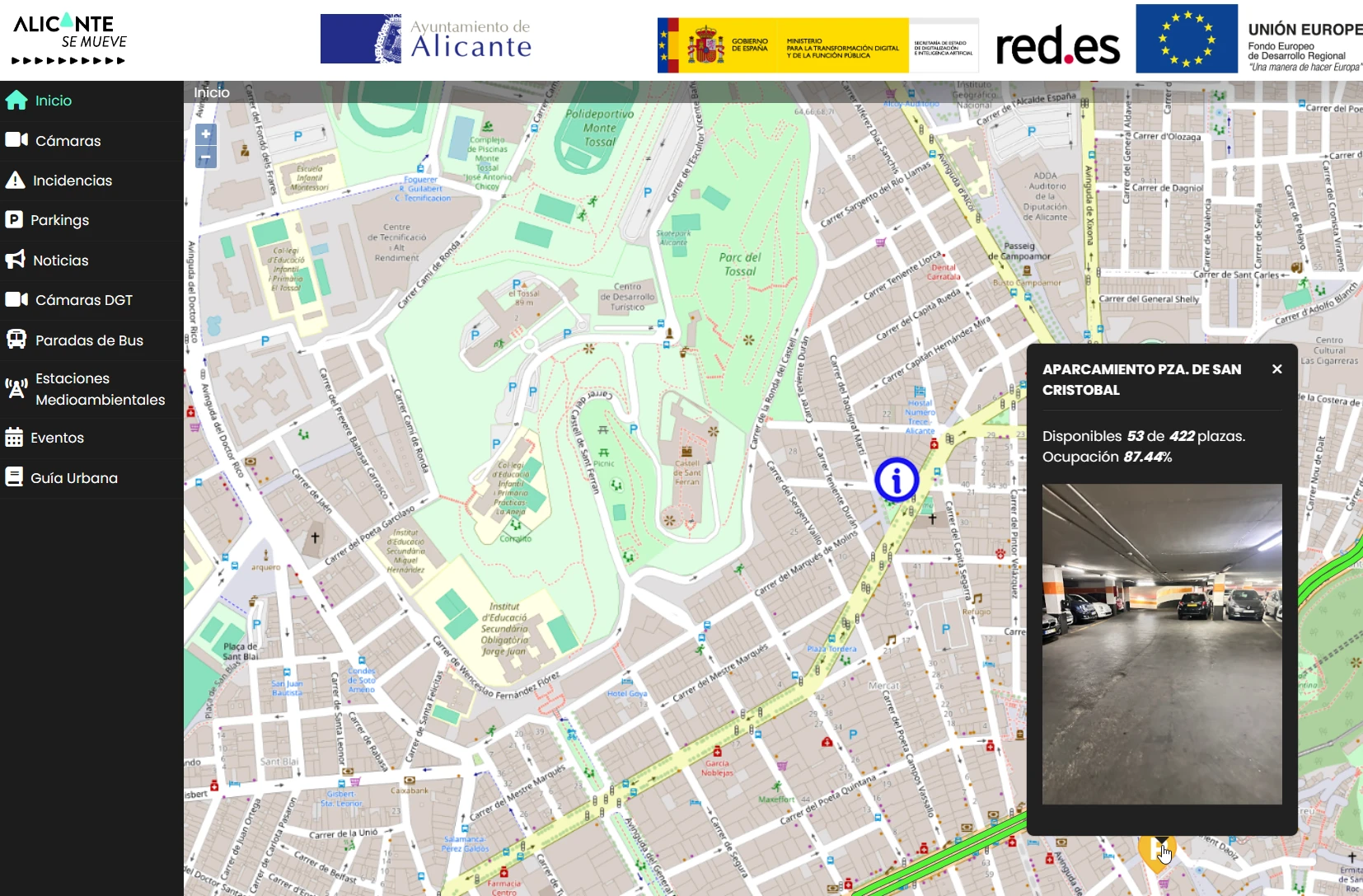 Pantalla de detalle aparcamiento desde el mapa