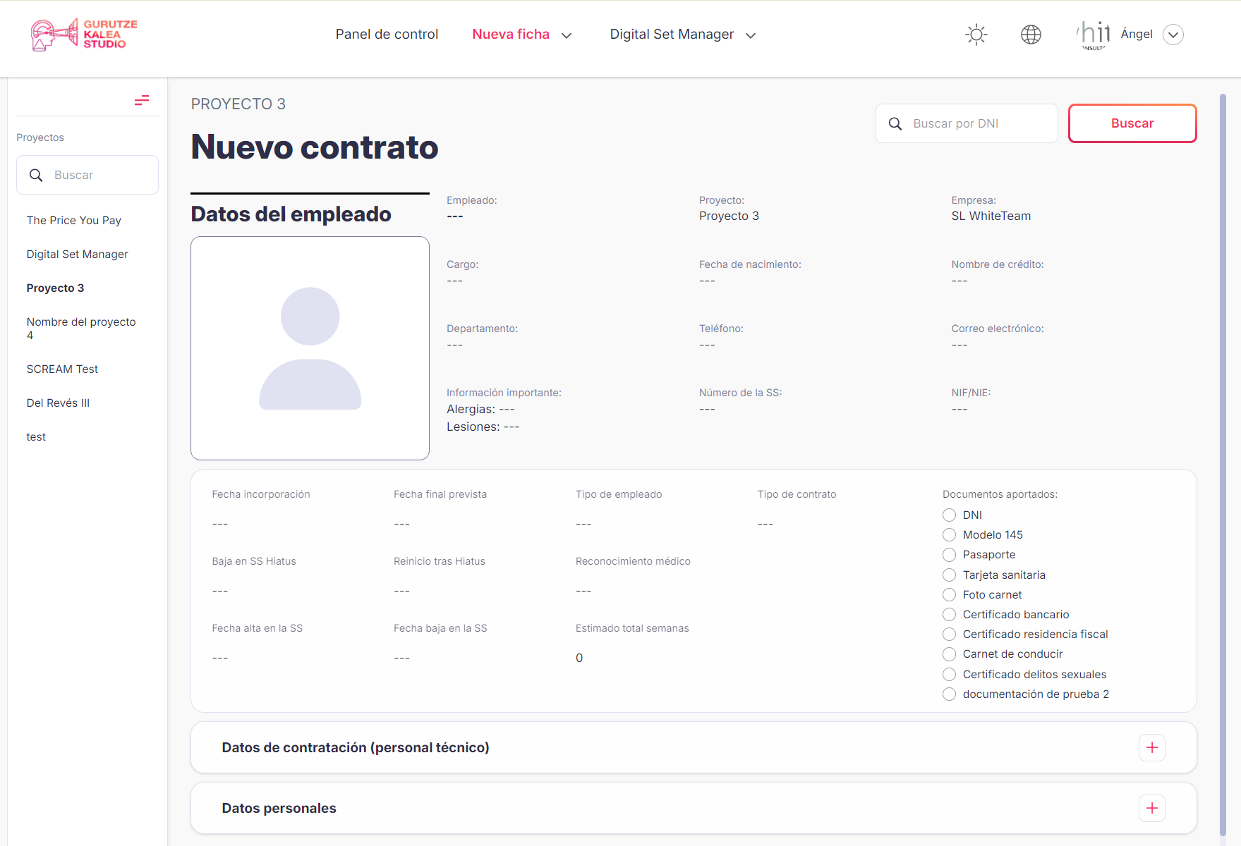 Detalle de alta de un nueva ficha de contratación