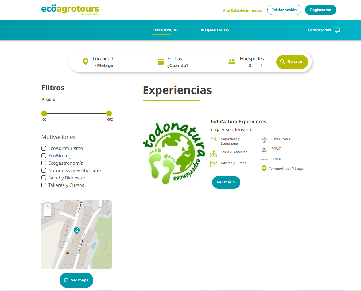 Resultado de una búsqueda de experiencias