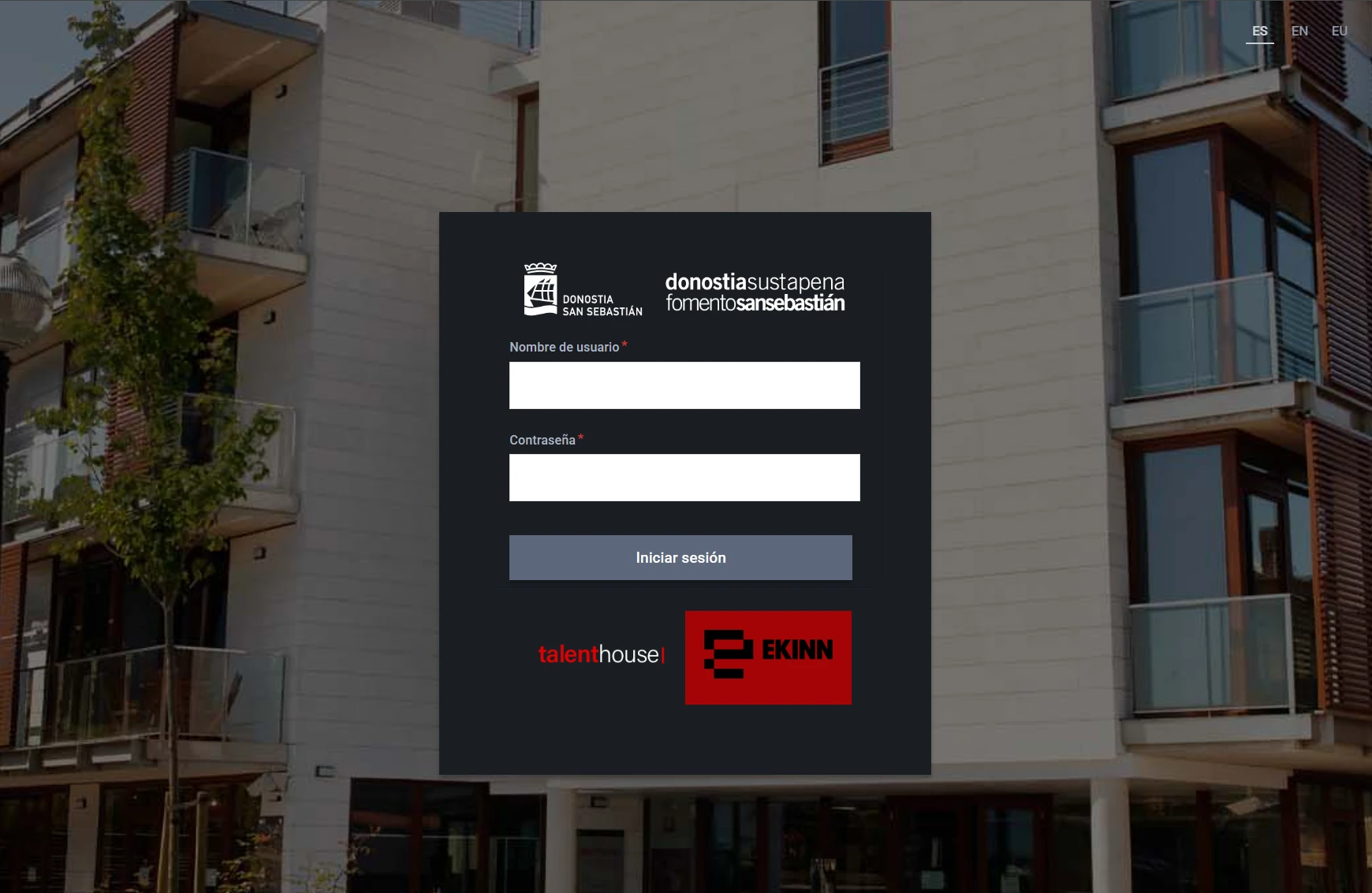 Pantalla de acceso al aplicativo de Fomento San Sebastián