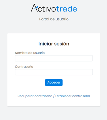 ActivoTrade - Pantalla de acceso al aplicativo