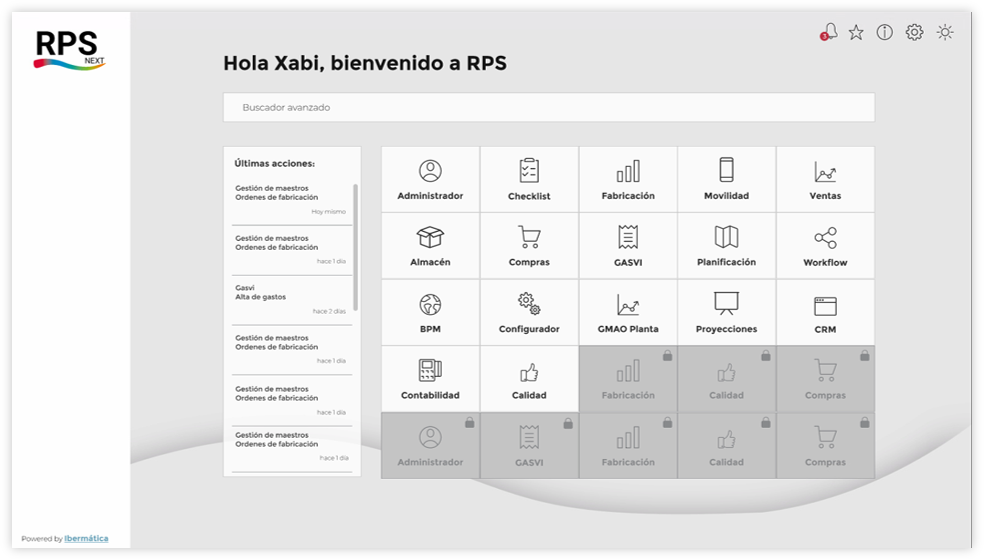 Dashboard del ERP (RPS Next)