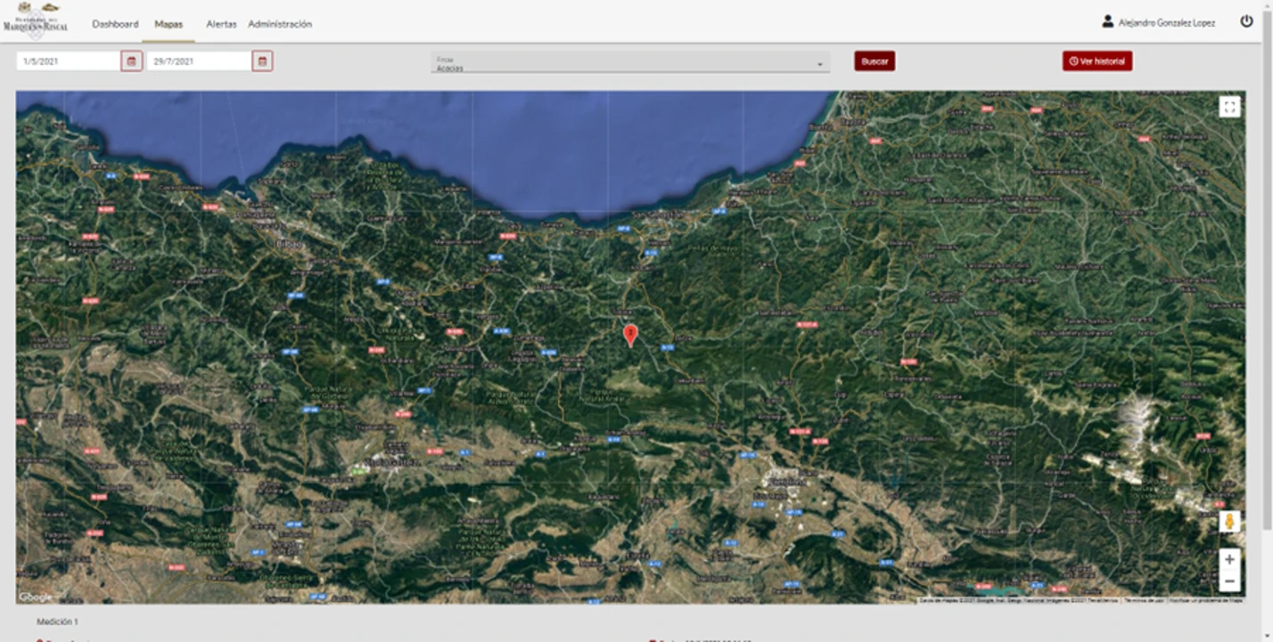 Pantalla localización GPS de las mediciones