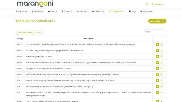 Procedimientos de inspección: checklist codificado de puntos de control que el técnico valida desde la app de Inspecciones.