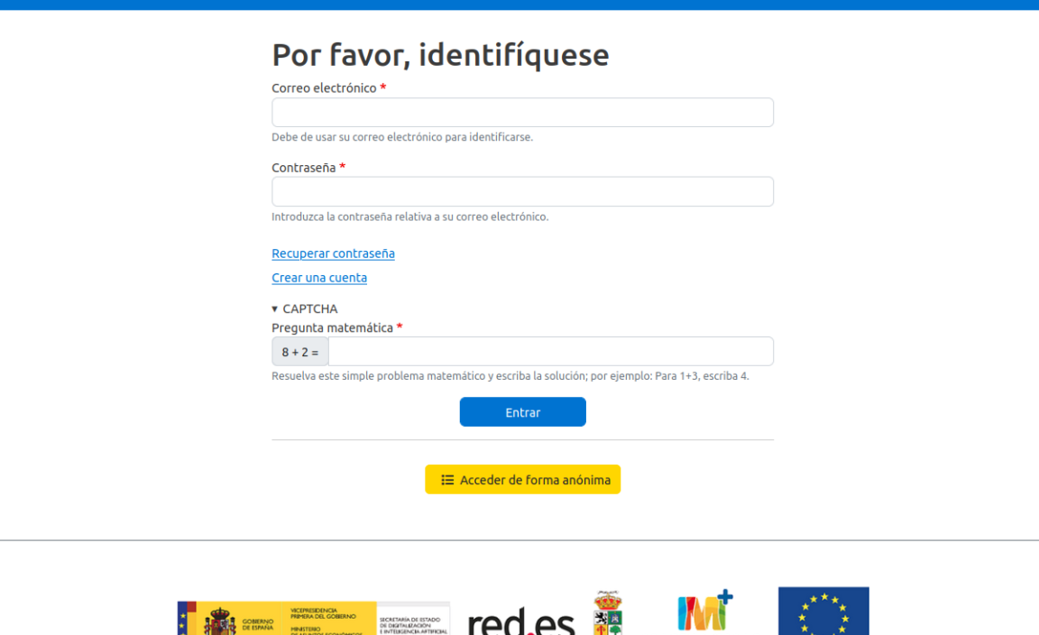 Pantalla de acceso al aplicativo de Comunicación de incidencias