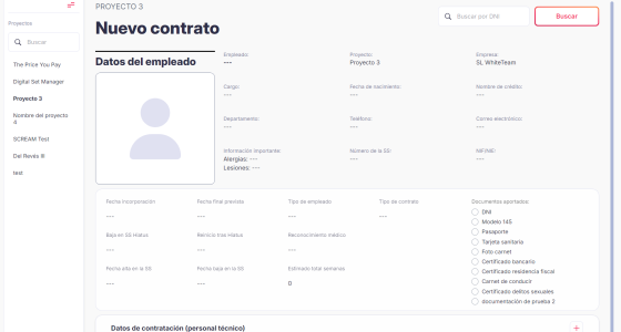 Detalle de alta de un nueva ficha de contratación