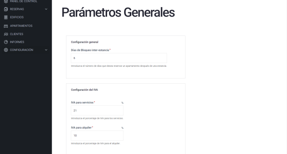 Pantalla configuración general