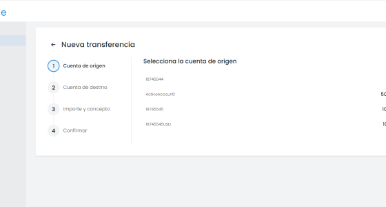 ActivoTrade - Pantalla de nueva transferencia