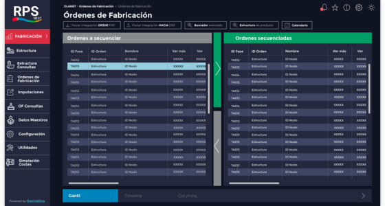 Detalle de pantalla de órdenes de fabricación