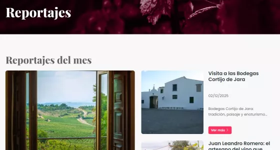 Pantalla de reportajes de enoturismo