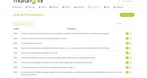 Procedimientos de inspección: checklist codificado de puntos de control que el técnico valida desde la app de Inspecciones.